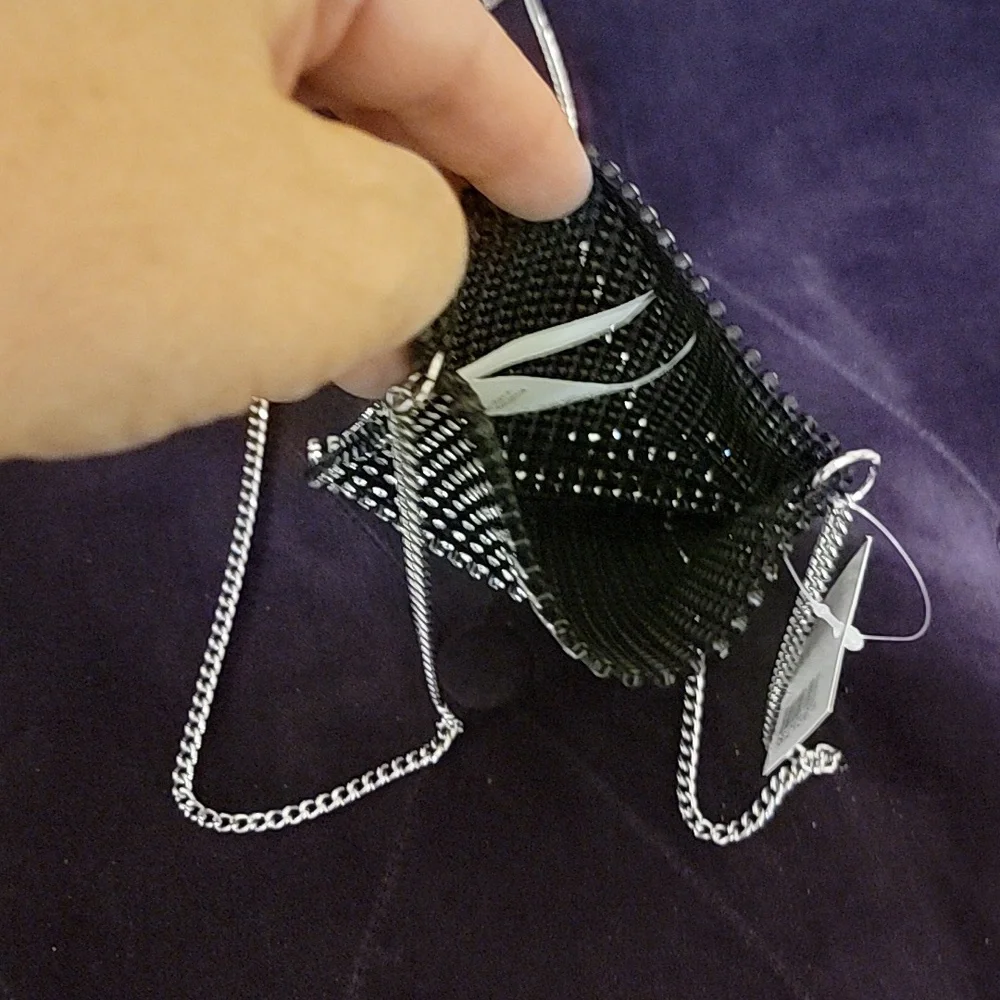 Crossbody Rhinestone Phone Satchel w/ Silver Tone Chain Strap - Picture 7 of 8